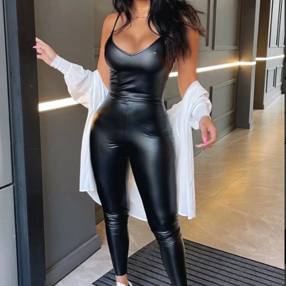 Feels So Classic Faux Leather Jumpsuit - Black